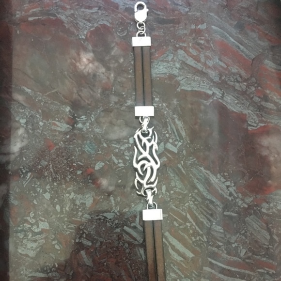 Michelle's Silver and Leather Tattoo Bracelet - Picture 1 of 2